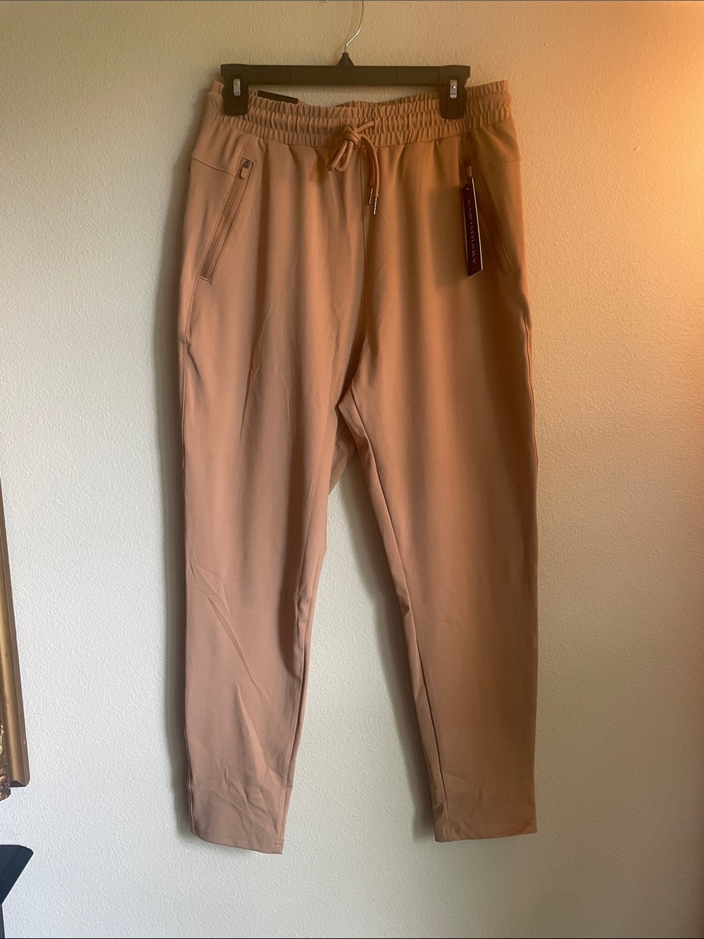 Men's Tan Jogger Pants - Stretch Drawstring Waist adult small